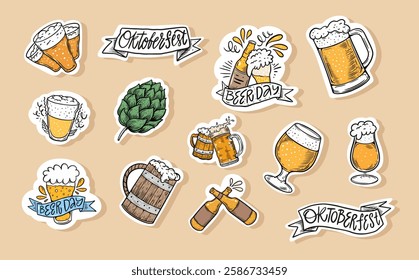 A colorful and vibrant collection of beer set stickers that are perfect for Oktoberfest and festive celebrations