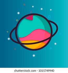 Colorful vibrant fantastic planets isolated on universe background in modern trendy cartoon design style. Vector EPS10