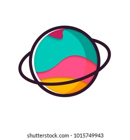 Colorful vibrant fantastic planets isolated on universe background in modern trendy cartoon design style. Vector EPS10