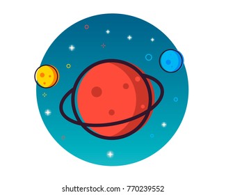 Colorful vibrant fantastic  planets isolated on universe background in modern trendy cartoon design style. Vector EPS10