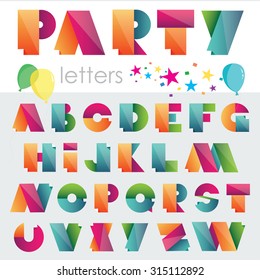 Colorful vibrant fun festive party alphabet font letters