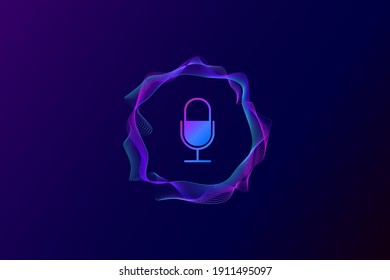 colorful vibrant gradient circular curve sound waves with microphone icon, stock vector illustration with modern colors for music cover, poster, banner