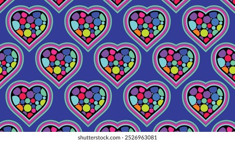 Colorful vibrant halftone retro vintage pop art style heart shape pattern background set