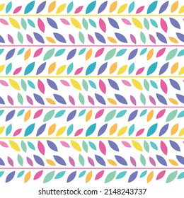 Colorful, vibrant horizontal stripes, leaf vector pattern, seamless botanical print, garland background, endless repeating tile.