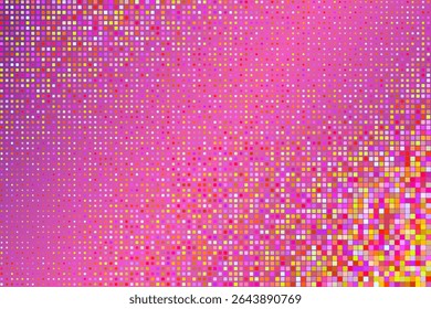 Colorful vibrant mosaic pattern with pink, red, yellow pixel tiles forming a dynamic gradient. Bright abstract background ideal for pop design, summer, and energetic visuals.