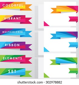 Colorful vibrant multicolored ribbon elements set collection for infographics design in trendy flat style. Website elements