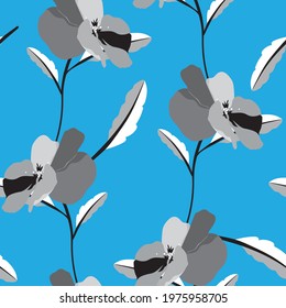 Colorful and vibrant pansy flowers in a repreating seamless pattern design, modern and creative spring and summer themed vector background