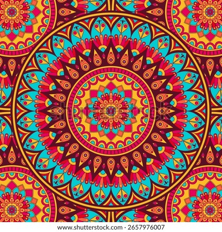 Colorful and Vibrant pattern mandala. Vintage Ornament, colorful and intricate vector design. Decorative elements, Festival, Arabic, Indian, Moroccan, Spain, Turkish, Pakistan, ottoman motifs.