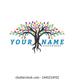 Colorful vibrant tree logo design concept vector. Root of Tree life logo design template inspiration. Icon Symbol
