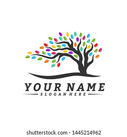 Colorful vibrant tree logo design concept vector. Root of Tree life logo design template inspiration. Icon Symbol