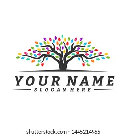 Colorful vibrant tree logo design concept vector. Root of Tree life logo design template inspiration. Icon Symbol