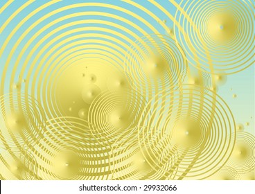 Colorful, vibrant vector background in turquoise and gold with concentric circles.