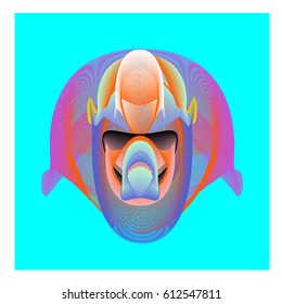 Colorful vibrant Wallpaper Background. Dynamic flux Effect. Abstract Face Vector Illustration. Monster Character Icon Head Design. Modern and Techno Style Pattern.