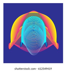 Colorful vibrant Wallpaper Background. Dynamic flux Effect. Abstract Face Vector Illustration. Monster Character Icon Head Design. Modern and Techno Style Pattern.
