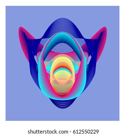Colorful vibrant Wallpaper Background. Dynamic flux Effect. Abstract Face Vector Illustration. Monster Character Icon Head Design. Modern and Techno Style Pattern.