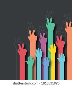 Colorful Victory hands Up Background - Vector Design Concept 