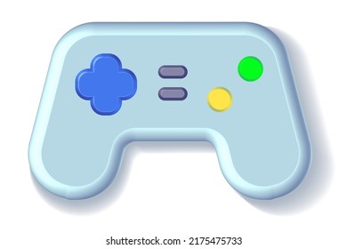 Controlador de videojuegos colorido, representación 3D, ilustración de dibujos animados de gamepad colorido, joystick de videojuegos lite azul.