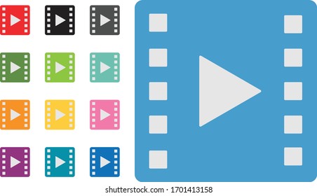 Colorful video player symbols. Flat design vector illustration 