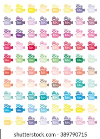 Colorful Videocameras Minimalistic Flat design,colors printable planner stickers,for journaling,school,office,scrapbook etc.Isolated.Graphic resources.Vector set elements.