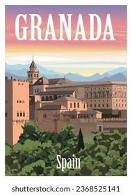 Colorful view of Granada in Spain - vector illustration (Ideal for printing, poster or wallpaper, house decoration) 
