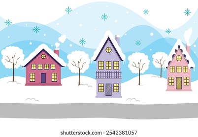 Colorful Village With Warm Light In Winter Christmas Season