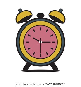 Colorful Vintage Alarm Clock Icon Isolated on White
