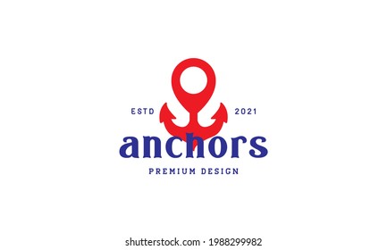 colorful vintage anchor with pin map location logo symbol vector icon illustration graphic design