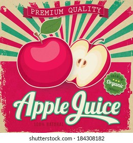 Colorful vintage Apple Juice label poster vector illustration