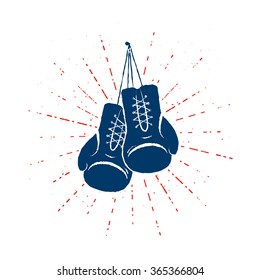 Colorful Vintage Boxing Gloves Hanging Nailed to Something. Vector illustration. Template for print, t-shirt, flyer, poster or art works.