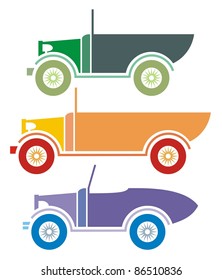 Colorful vintage cars - simple vector illustration set