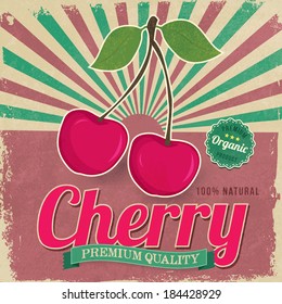 Colorful Vintage Cherry Label Poster Vector Illustration