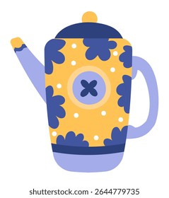 Colorful vintage coffee pot featuring charming floral decorations and playful polka dots, enhancing the nostalgic ambiance of any kitchen or dining space with its retro appeal