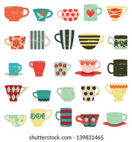 Colorful vintage cups and mugs