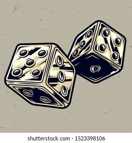 Colorful vintage dice concept on light background isolated vector illustration