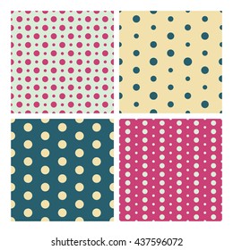 Colorful vintage dotted seamless patterns collection, polka dots. Dotted texture for scrapbooking, textile print