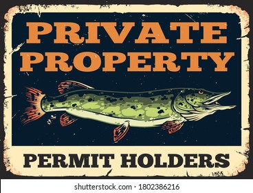 Colorful Vintage Fishing Concept With Inscriptions And Pike Fish Vector Illustration