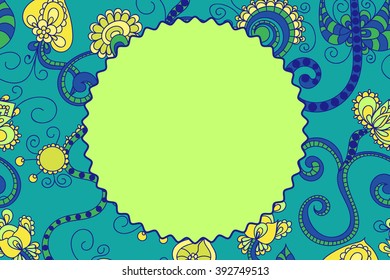 Colorful vintage floral with leaves and flowers. Spring or summer design for invitation, wedding or greeting cards. Vector paisley pattern. Traditional ethnic elements. Asian motifs. Boho style