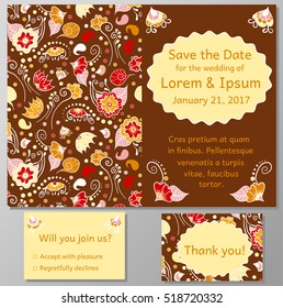 Colorful vintage floral with leaves and flowers. Spring or summer design for invitation, wedding or greeting cards. Vector paisley pattern. Traditional ethnic elements. Asian motifs. Boho style