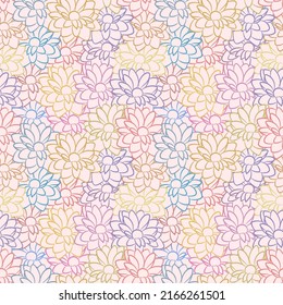 Colorful vintage floral pattern with daisy flowers, seamless vector repeat