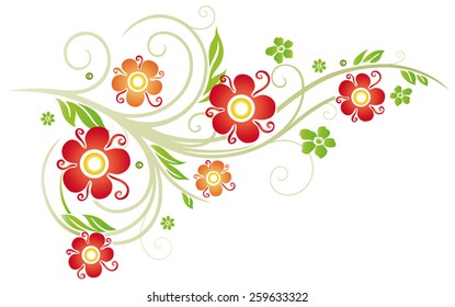 Colorful vintage flowers, spring time border 