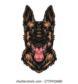 Colorful vintage german shepherd dog with sticking out tongue isolated vector illustration