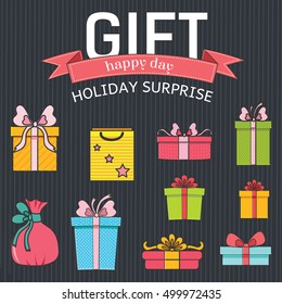 colorful vintage gift postcard set icons concept. Vector illustration design