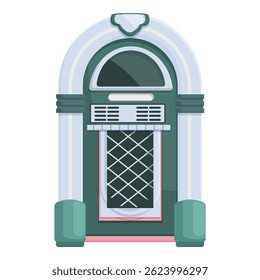 Ilustração de vetor de jukebox vintage colorida com design plano. Ícone da música clássica dos anos 50. Perfeito para entretenimento nostálgico. Festas retematizadas