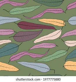 Colorful vintage leaf seamless pattern background. Greate for textile print, fabric, wallpaper, giftwrap or packaging, scrapbooking and bookcover. Surface pattern design.
