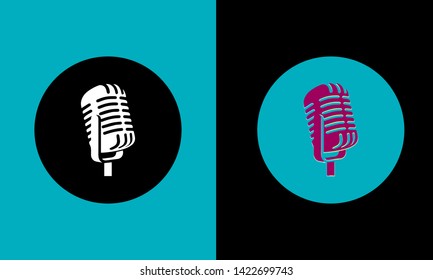 colorful vintage microphone images, retro, icon, vector.