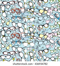Colorful Vintage and Modern Glasses Collage. Ophthalmology
