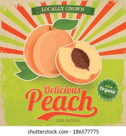 Colorful Vintage Peach Label Poster Vector Illustration