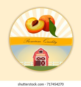 Colorful vintage Peach label poster vector illustration. symbol for jam and juice product label or grocery store, shop and farm market design. peach jam, sauce or juice label