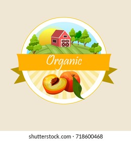 Colorful vintage Peach label poster vector illustration. symbol for jam and juice product label or grocery store, shop and farm market design. peach jam, sauce or juice label