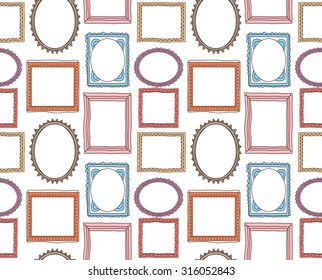 colorful vintage photo frame pattern in doodle style 